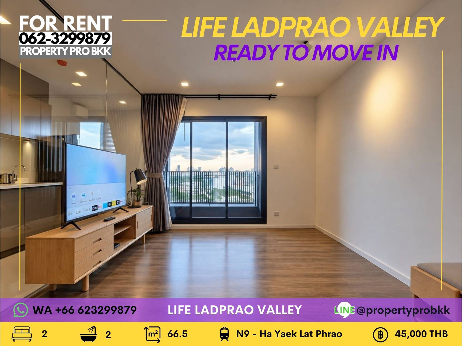 🌟 For Rent – Life Ladprao Valley | Stylish 2-Bed Corner Unit | Rooftop Pool & Full Facilities  