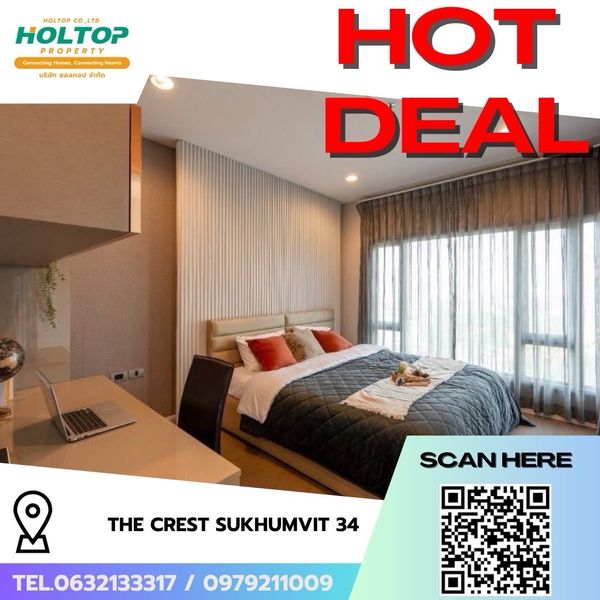 #R7280 🎉 301068 ให้เช่าคอนโด The Crest Sukhumvit 34