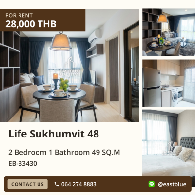 For Rent: Life Sukhumvit 48 2 Bed 49 sqm near BTS Phra Khanong 28,000 THB/month
