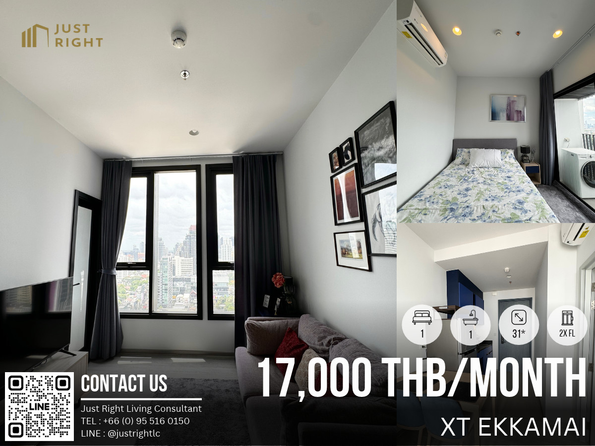 For rent XT EKKAMAI, 1 bedroom, 1 bathroom, size 31* sq.m. 1x Fl, city view, decorated room with a special discount from 21,000 to only 17,000 baht/month (1 year contract only) 