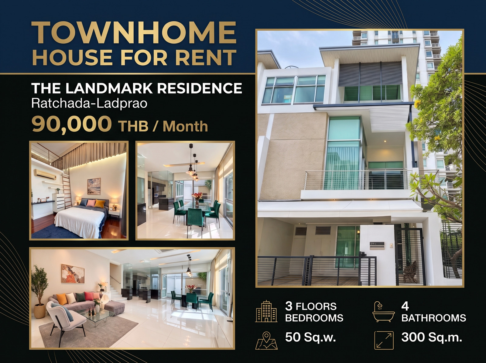 ให้เช่าทาวน์โฮม 3 ชั้น The Landmark Residence รัชดา-ลาดพร้าว เลี้ยงสุนัขเล็กได้ 4 นอน 4 น้ำ 300 ตร.ม. ใกล้ MRT ลาดพร้าว, สายสีเหลือง ให้เช่าทาวน์โฮม 3 ชั้น The Landmark Residence รัชดา-ลาดพร้าว เลี้ยงสุนัขเล็กได้ 4 นอน 4 น้ำ 300 ตร.ม. ใกล้ MRT ลาดพร้าว, สายสีเหลือง