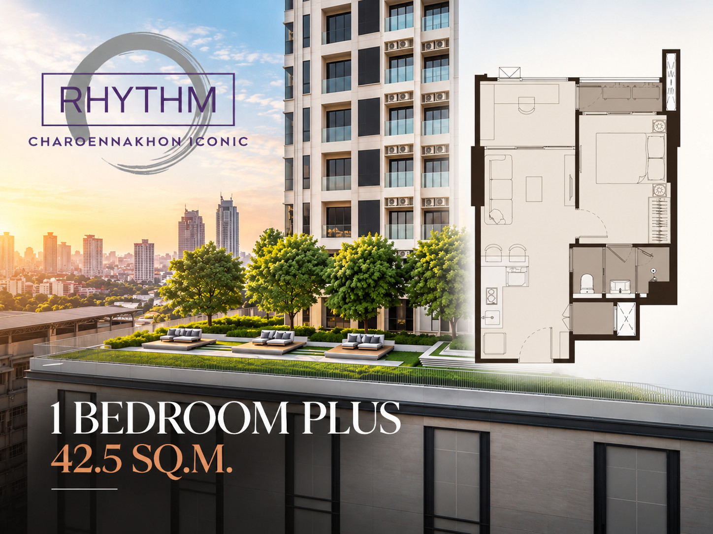 Rhythm เจริญนคร ไอคอนิค 1ห้องนอนพลัส ปรับเป็นห้องนอนที่ 2 หรือห้องทำงาน