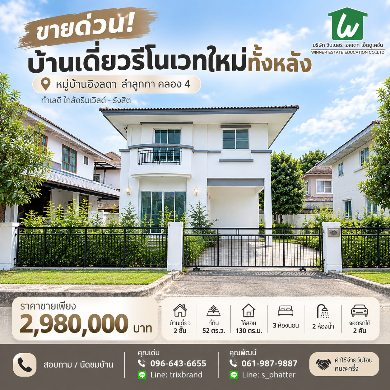 ✨Urgent sale! Inglada Village, Lam Luk Ka, Khlong 4, completely renovated.  Best price in the project The best value in this area, 2-story detached house, wide area, ready to move in, good location, near Dream World - Rangsit.