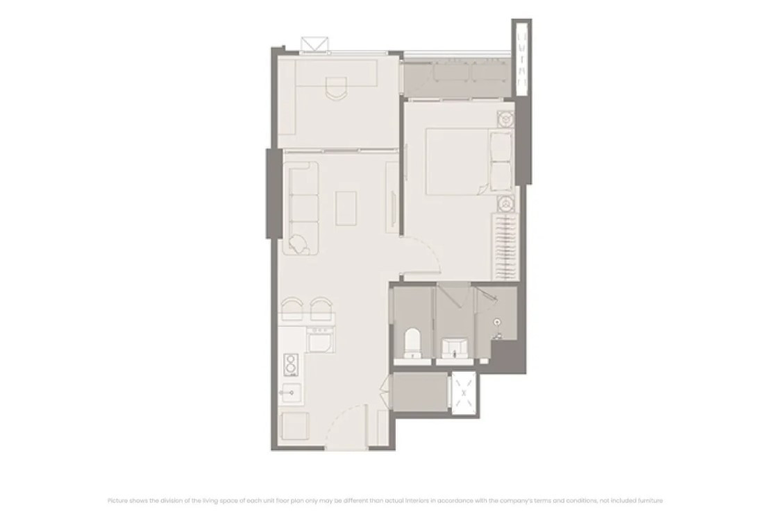 RHYTHM Charoen Nakhon Iconic, 1 bedroom plus, bathroom and balcony with 2 entrances.