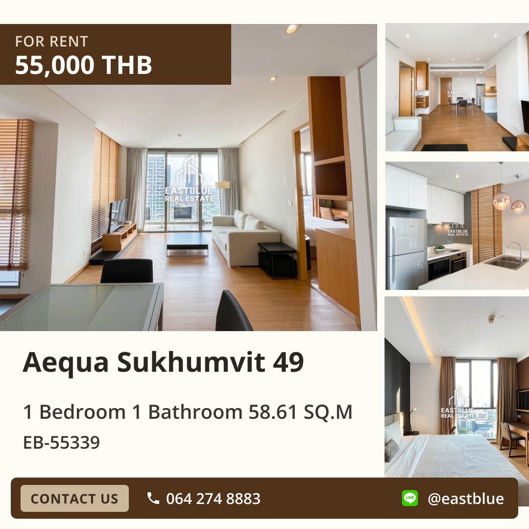 For Rent: Aequa Sukhumvit 49 1 Bed 58.61 sqm near BTS Phrom Phong 55,000 THB/month