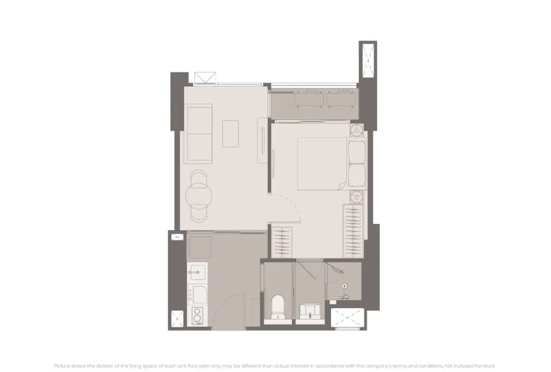 RHYTHM Charoen Nakhon Iconic, 1 bedroom, closed kitchen, bathroom and balcony with 2 entrances. RHYTHM Charoen Nakhon Iconic, 1 bedroom, closed kitchen, bathroom and balcony with 2 entrances.