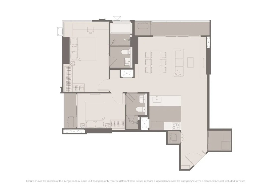 RHYTHM Charoen Nakhon Iconic 2 bedrooms, 2 bathrooms, 2 parking spaces, great value, beautiful room. large living room