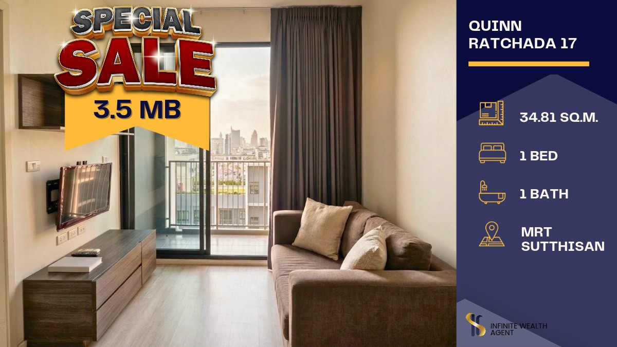 Instant rental income! 💎 Quinn Ratchada 17 1Bed 34sqm High floor nr MRT Sutthisan • 14.5k/mo to Sep 2027 only 3.5MB Book viewing! 🔥 Instant rental income! 💎 Quinn Ratchada 17 1Bed 34sqm High floor nr MRT Sutthisan • 14.5k/mo to Sep 2027 only 3.5MB Book viewing! 🔥