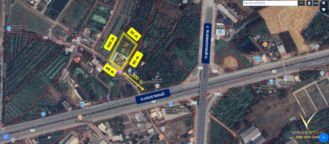 Land for sale 3-0-71 rai, near Borommaratchachonnani Road, only 100 m., rectangular plot, suitable for building a house, dormitory, apartment, company, restaurant.