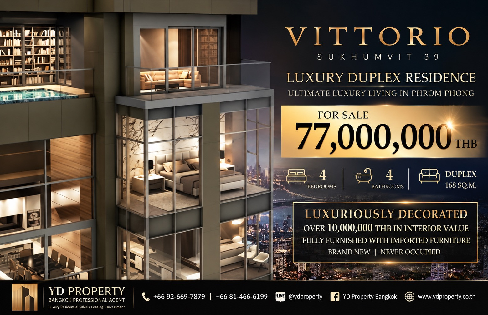 Vittorio Sukhumvit 39 for Sale | Luxury Duplex 168 SQM | 10M+ Interior | Brand New | 77MB Vittorio Sukhumvit 39 for Sale | Luxury Duplex 168 SQM | 10M+ Interior | Brand New | 77MB