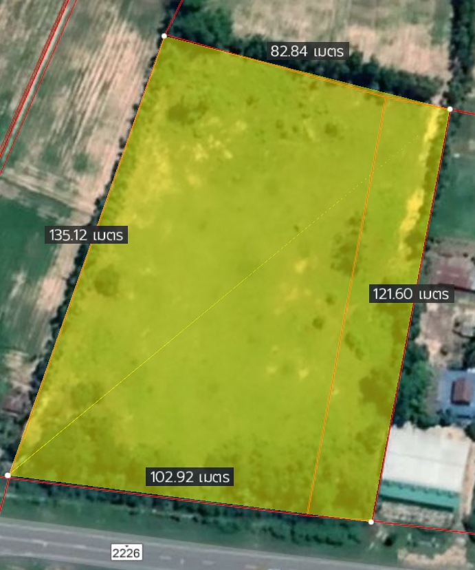 Land for rent, Khu Mueang, Buriram Province, area 7 rai, next to the main road, width 100 m., depth 120 m.
