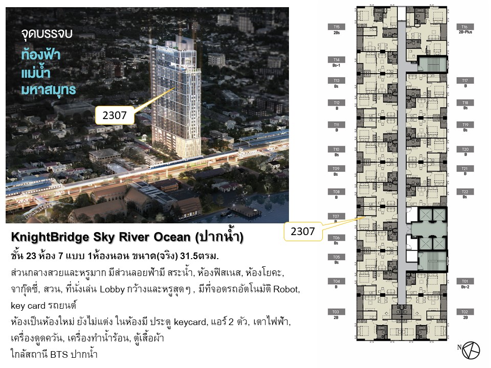 ขาย(พร้อมผู้เช่า) Knightsbridge Sky River Ocean ชั้น 23 วิวแม่น้ำ 1 ห้องนอน – รูปที่ 3