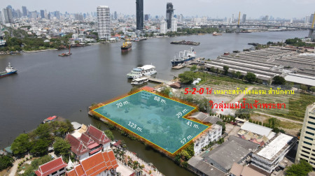 Land for sale next to the Chao Phraya River. river valley view (Suitable for building a hotel + office) 5-0-2 rai, frontage next to the river 75m. Convenient location, accessible by car and boat.