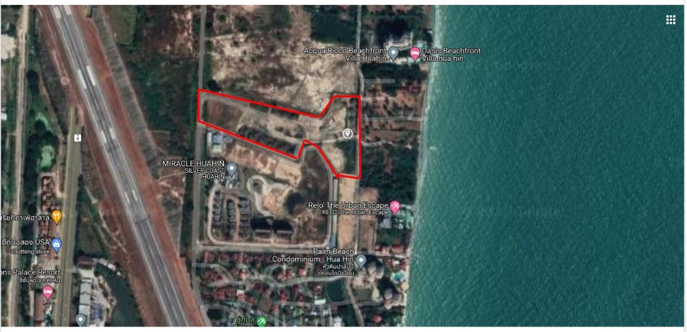 Land for rent, Cha-am Beach, Phetchaburi, near the sea, only 150 meters, price 18,000 per rai, or almost 19 rai of plot, price 290,000 baht only!!