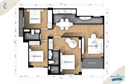 ถูกจริง​ เจ้าของขายเอง ห้องติดสระ 3นอน2น้ำ Seven Seas Cote D'Azur จอมเทียน ห้อง Pool Access เดินลงสระ