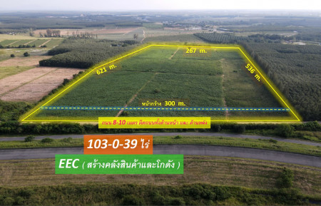 ขายที่ดิน EEC สร้างคลังสินค้าและโกดัง ถนน 3574 จ.ระยอง (ใกล้ นิคมอุตสาหกรรมอีสเทิร์นซีบอร์ด) 103-0-39 ไร่ หน้ากว้าง 300 m. ขนาดถนน 8-10 m.