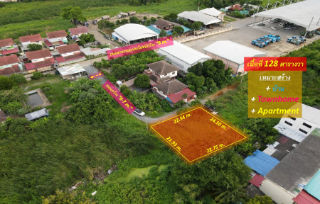 Selling cheap! Bang Yai Land Soi Wat Lat Pla Duk - near Bang Rak Phatthana Municipality (Suitable for building a house + Townhome + Apartment), area 128 sq m., entrance road 8 m.
